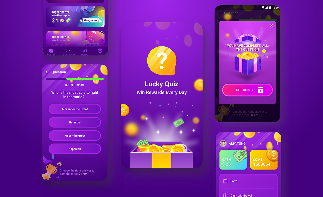 lucky quiz app（图ZMTk2NjIzNzIw） - APP界面 - 站酷设计师amytong233原创素材 - 站酷ZCOOL