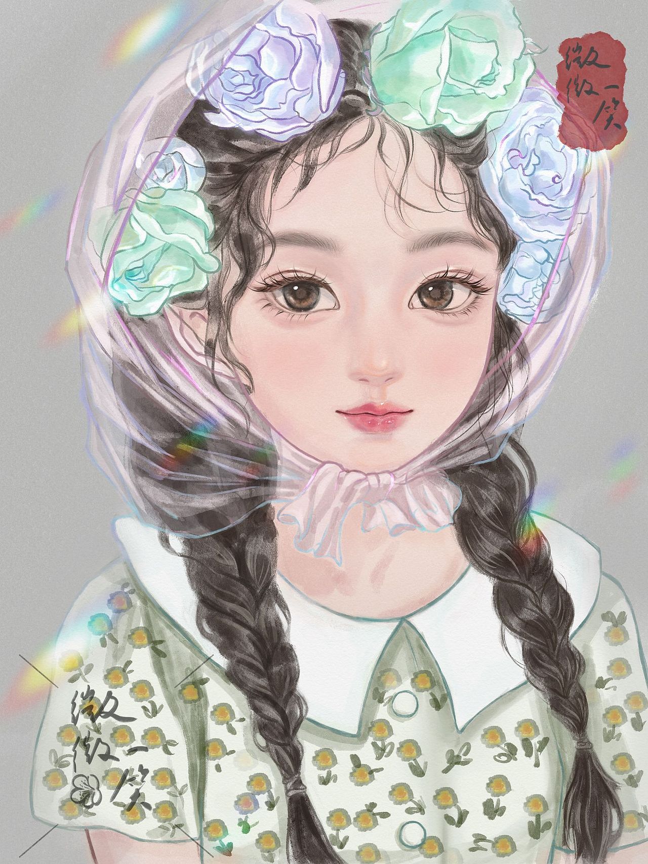 儿童定制水彩头像 小雏菊女孩