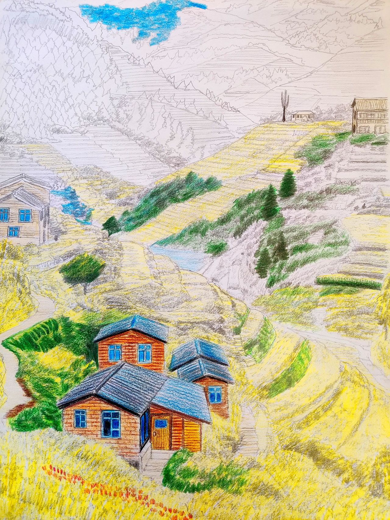 A3手绘|春日乡村的风景⑦