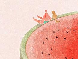 一组国庆节红色水果小画