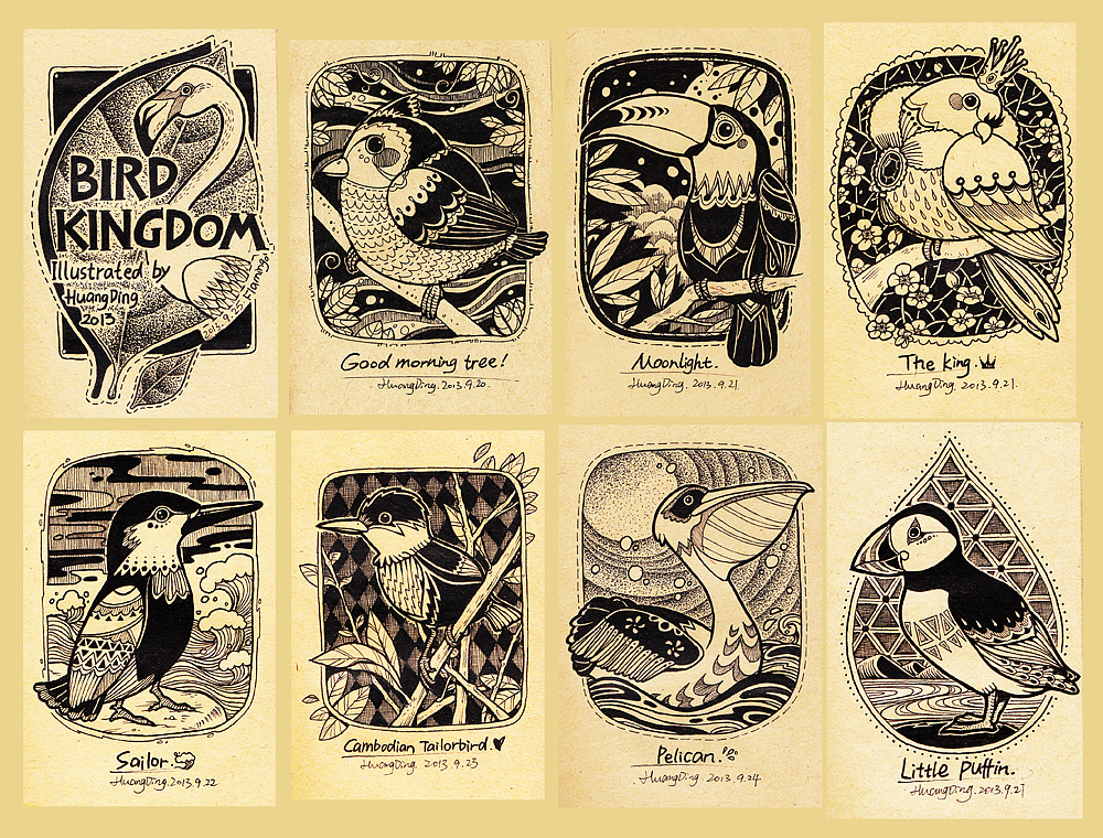 圆珠笔绘Bird kingdom（图ZMjM1MzY5MDQ=） - 艺术插画 - 站酷设计师丁几huangding原创素材 - 站酷ZCOOL