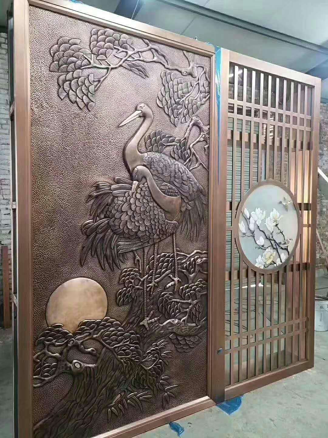 不锈钢屏风激光镂空屏风金属拉丝隔断屏风彩色落地式
