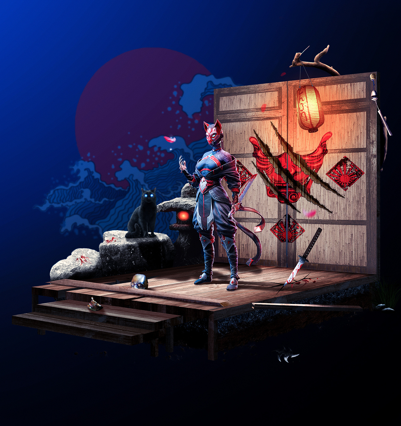 小景合成练习-忍者猫女