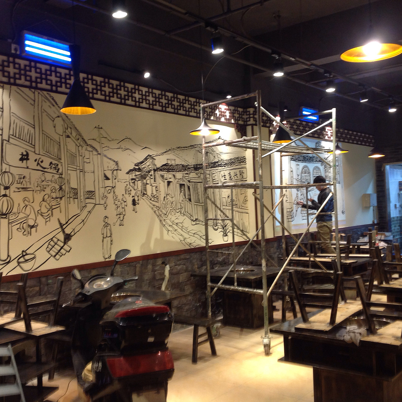 火锅店墙绘,餐饮墙绘,串串店墙绘,成都墙绘