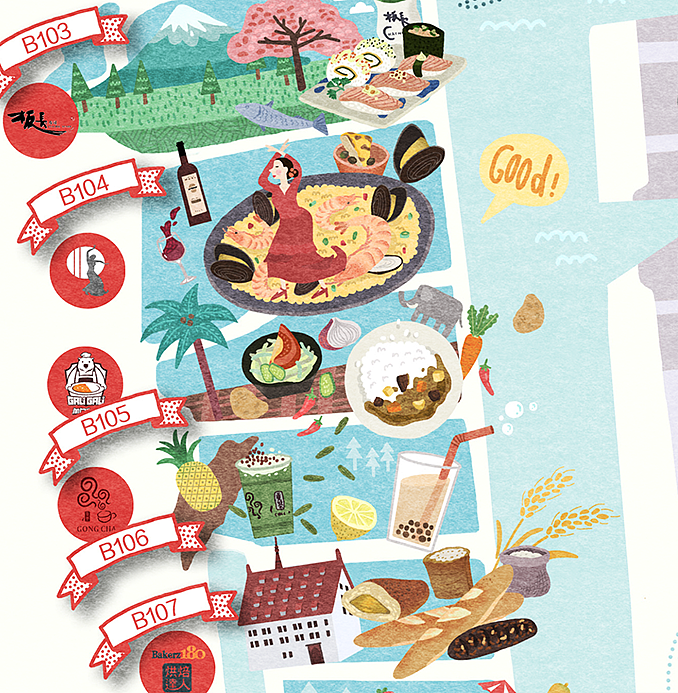 深圳世纪汇手绘美食地图（图ZMjU3Njk5MzY=） - 商业插画 - 站酷设计师Bigfish大鱼君原创素材 - 站酷ZCOOL