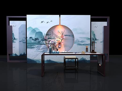 造型墙   中式造景  3D效果图  