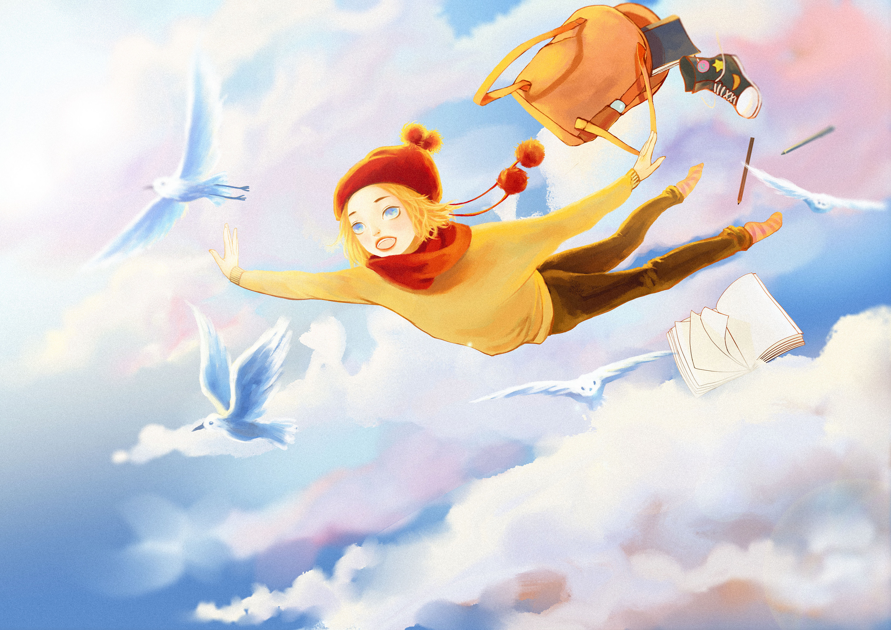天空飞翔的少女|插画|创作习作|星行行行 - 原创作品 - 站酷 (ZCOOL)