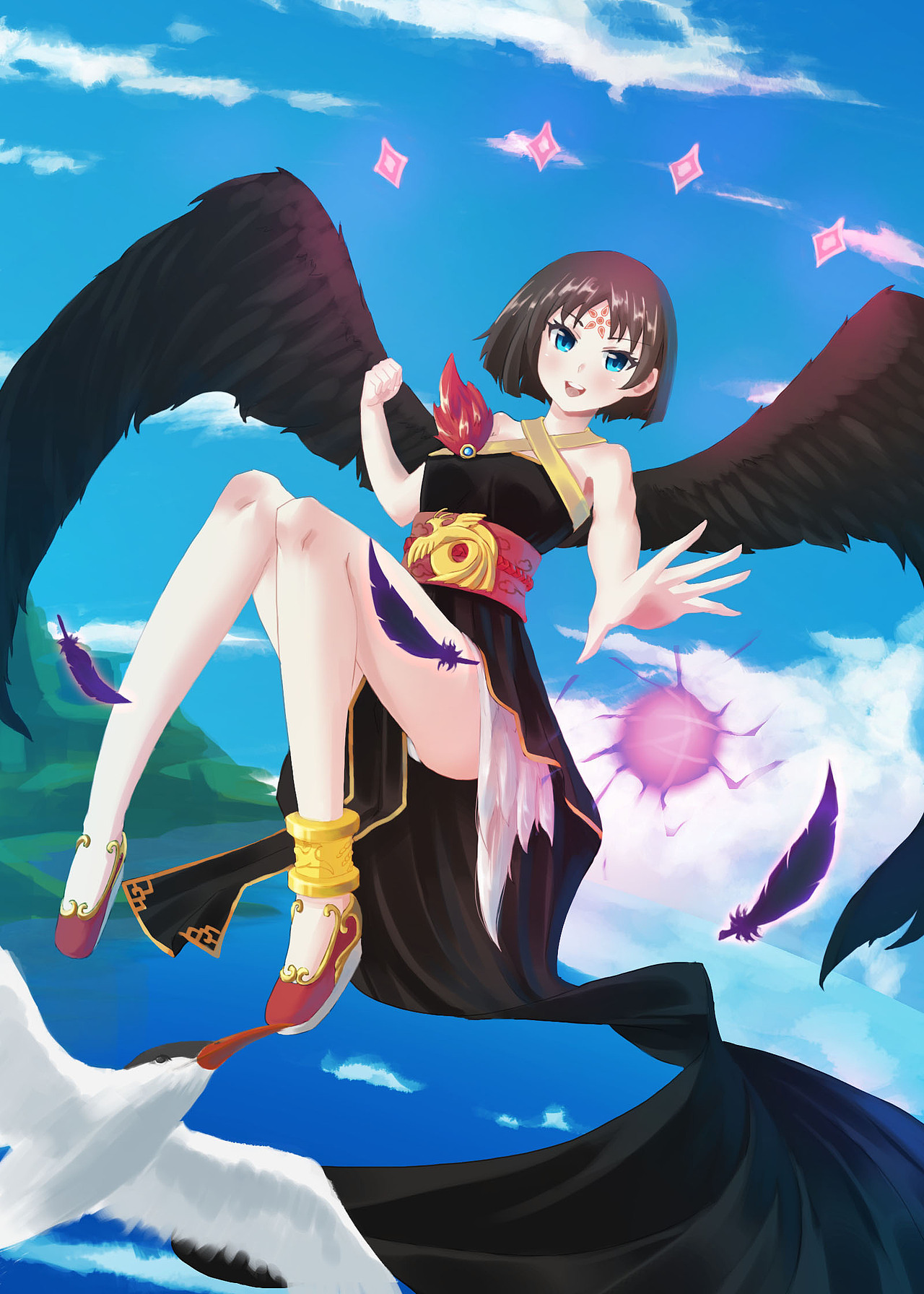 虽然说是参考的女娃的设定  还画了只海燕.