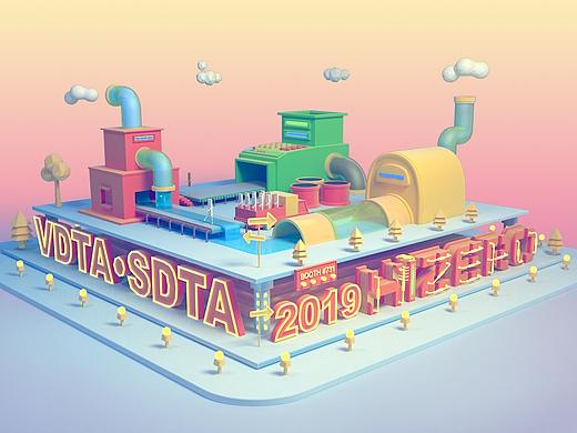 C4Dlowpoly风格海报设计