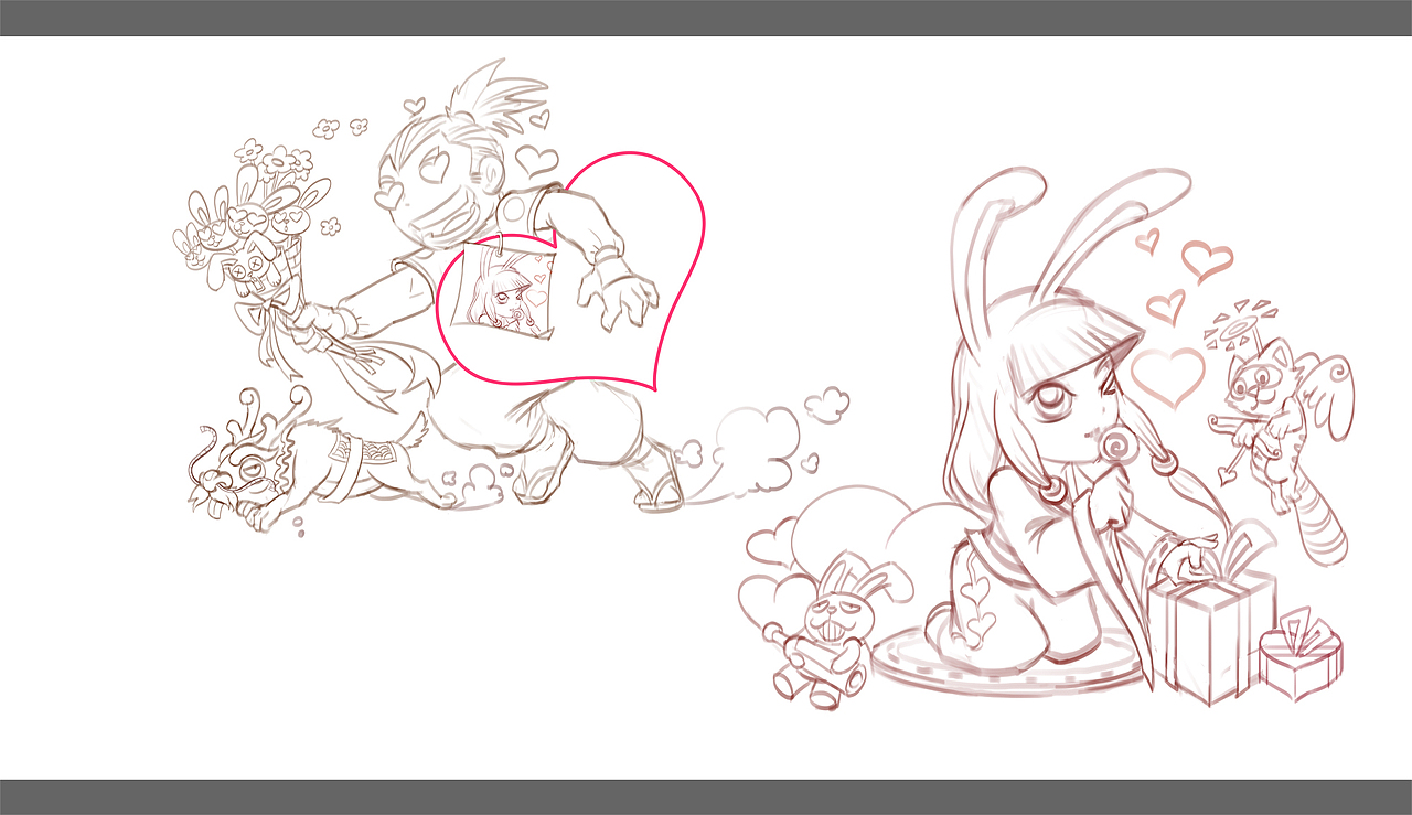 废弃的情人节活动主题插画线稿