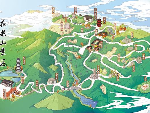花果山手绘地图 仙女湖手绘地图 洞头村—喵星岛文创