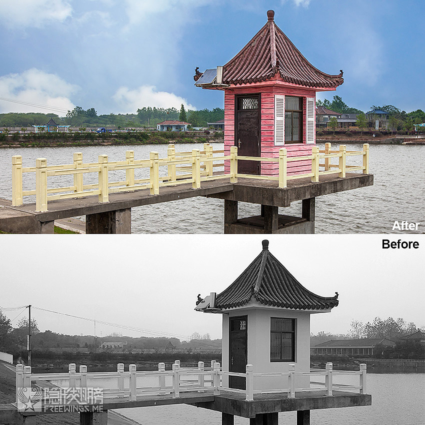 ▲ 以前还是一普通旧亭子,画笔一美化,就成了妖艳的那啥。。。亭亭玉立的那啥!跟外面的不一样!