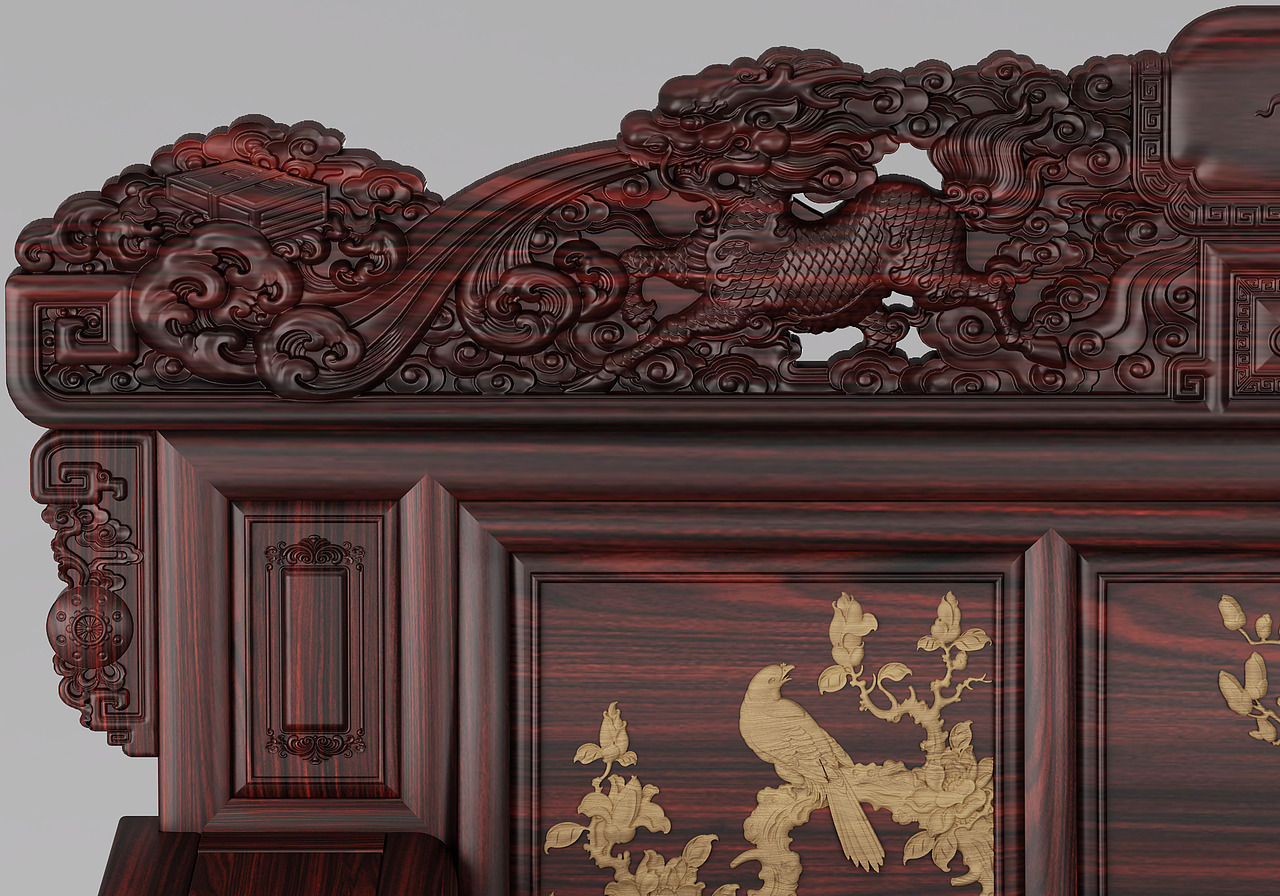 红木古典沙发建模、效果图表现