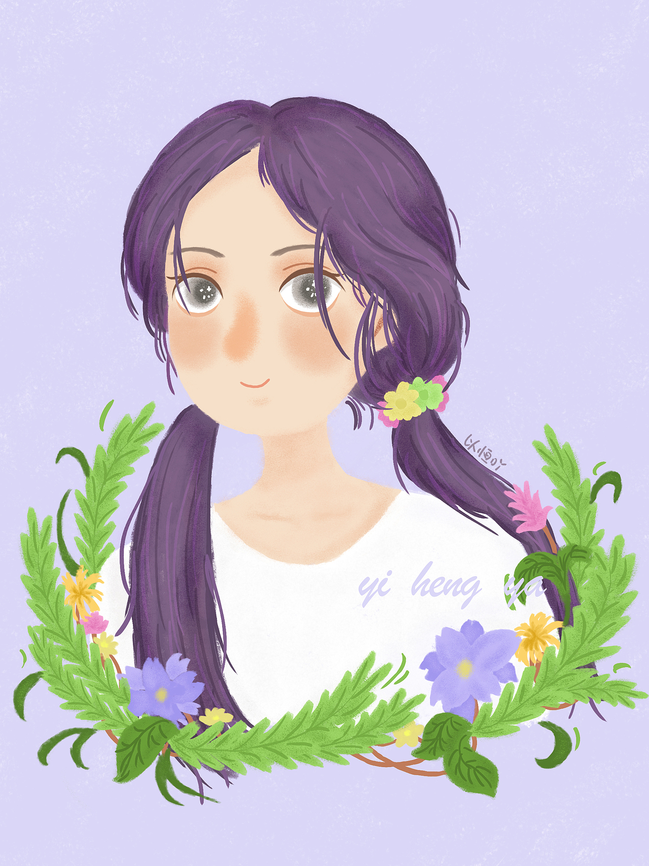 原创插画|花环里的紫发女孩（图ZMjA3MjY5NTgw） - 创作习作 - 站酷设计师以恒吖原创素材 - 站酷ZCOOL