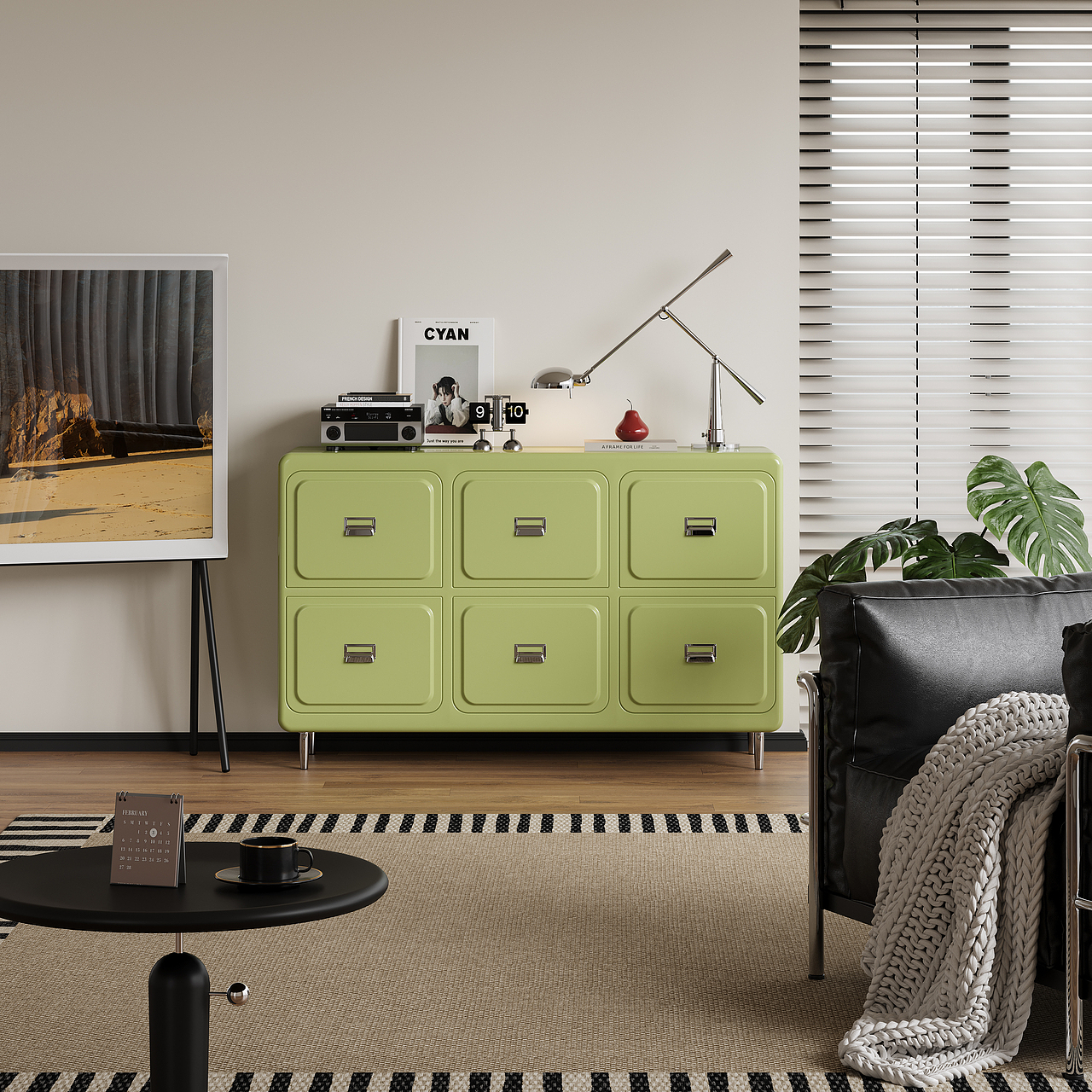 收纳奶油六斗柜