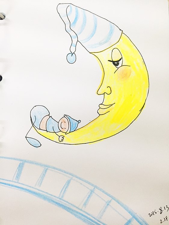 手绘彩铅晚安月亮