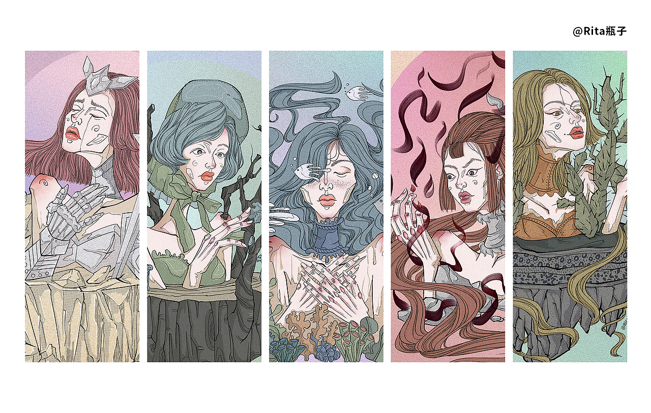 五行-金木水火土（图ZMTk5NjQ0MDYw） - 商业插画 - 站酷设计师Rita瓶子原创素材 - 站酷ZCOOL