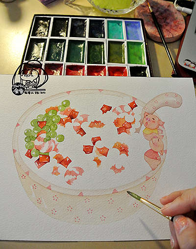 金鱼手绘美食——豌豆肉末炒虾仁（图ZMTA3Nzc4NjA=） - 商业插画 - 站酷设计师金鱼酱JINYU原创素材 - 站酷ZCOOL