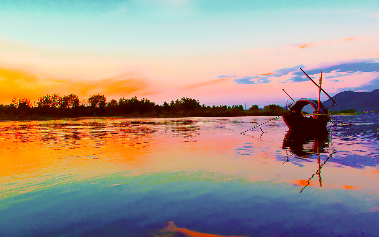 美丽河湖日落图片