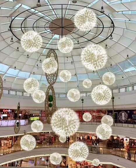 铭星灯饰厂家定制 中厅景观美陈吊挂不锈钢圆球形吊饰