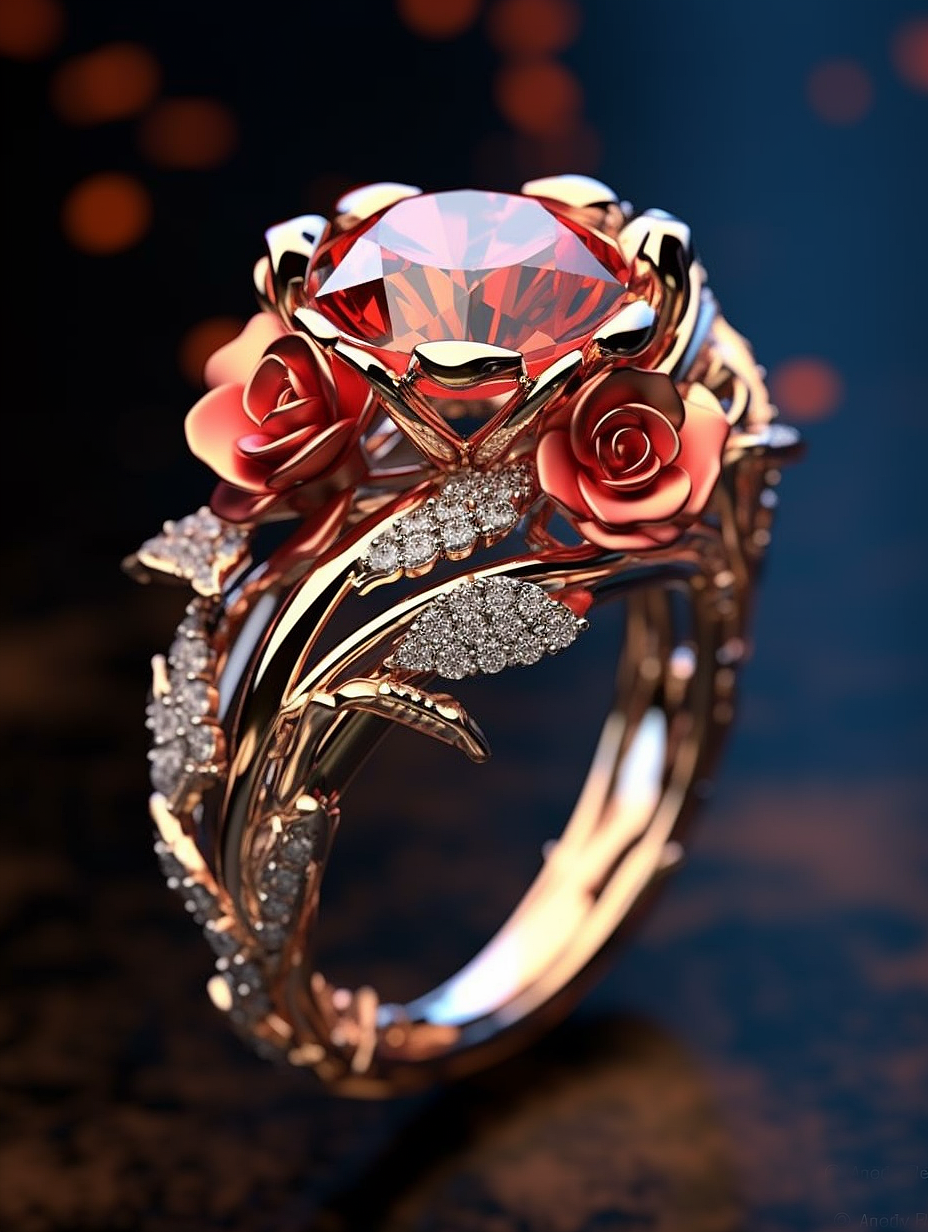 Midjourney AI 玫瑰主题戒指 珠宝系列