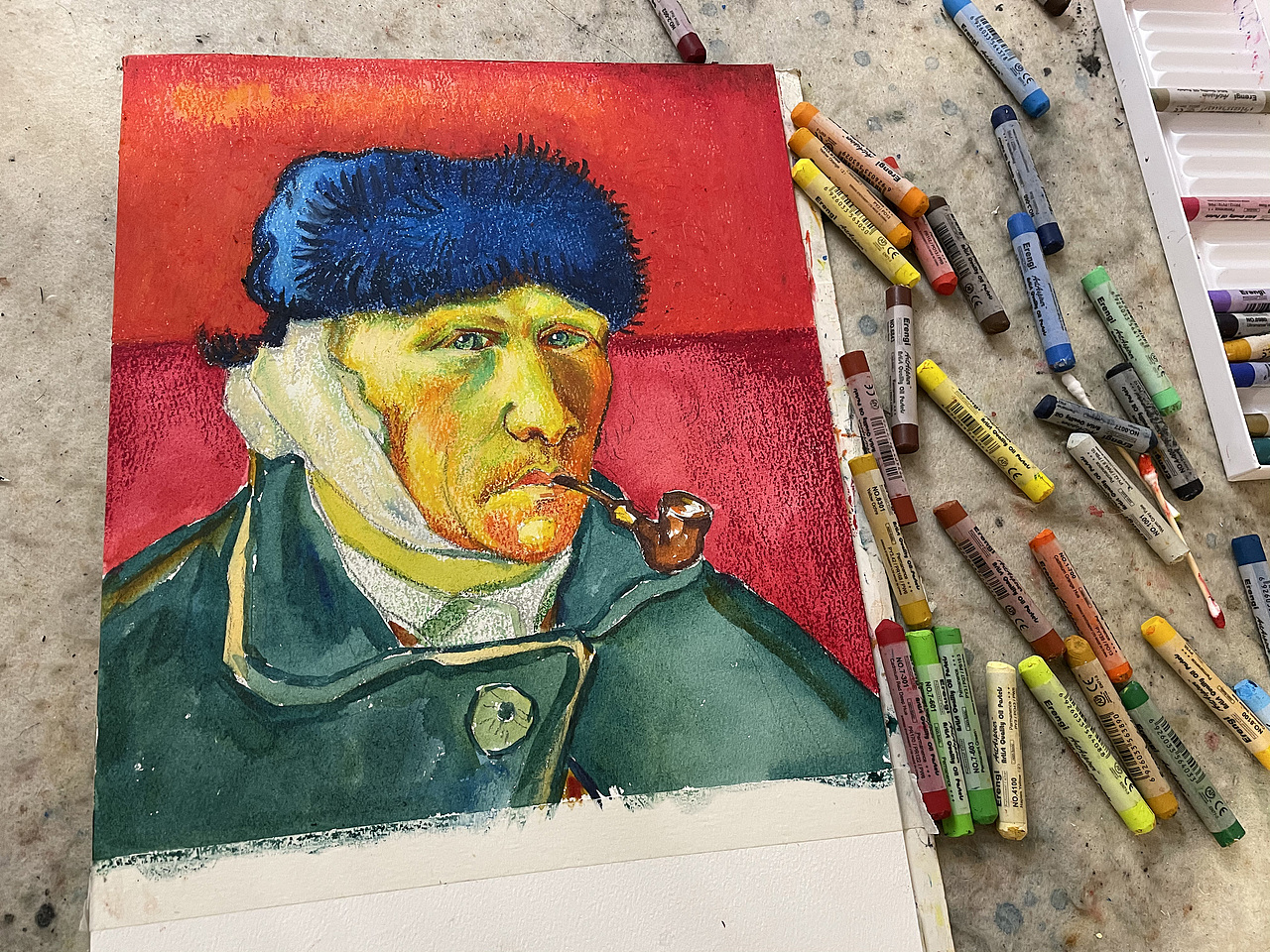 油画棒教程分享之梵高自画像（图ZMjM3NDI5NzQ4） - 绘画 - 站酷设计师慕渔艺术原创素材 - 站酷ZCOOL