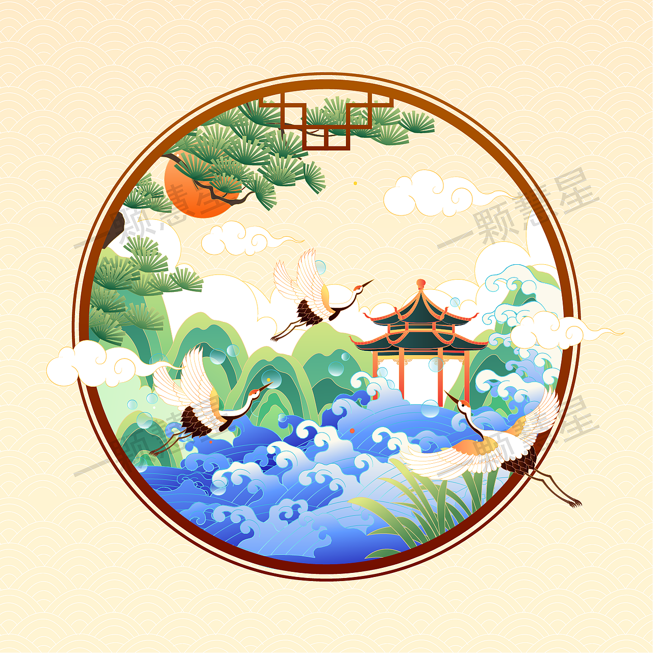 中国风山水风景插画