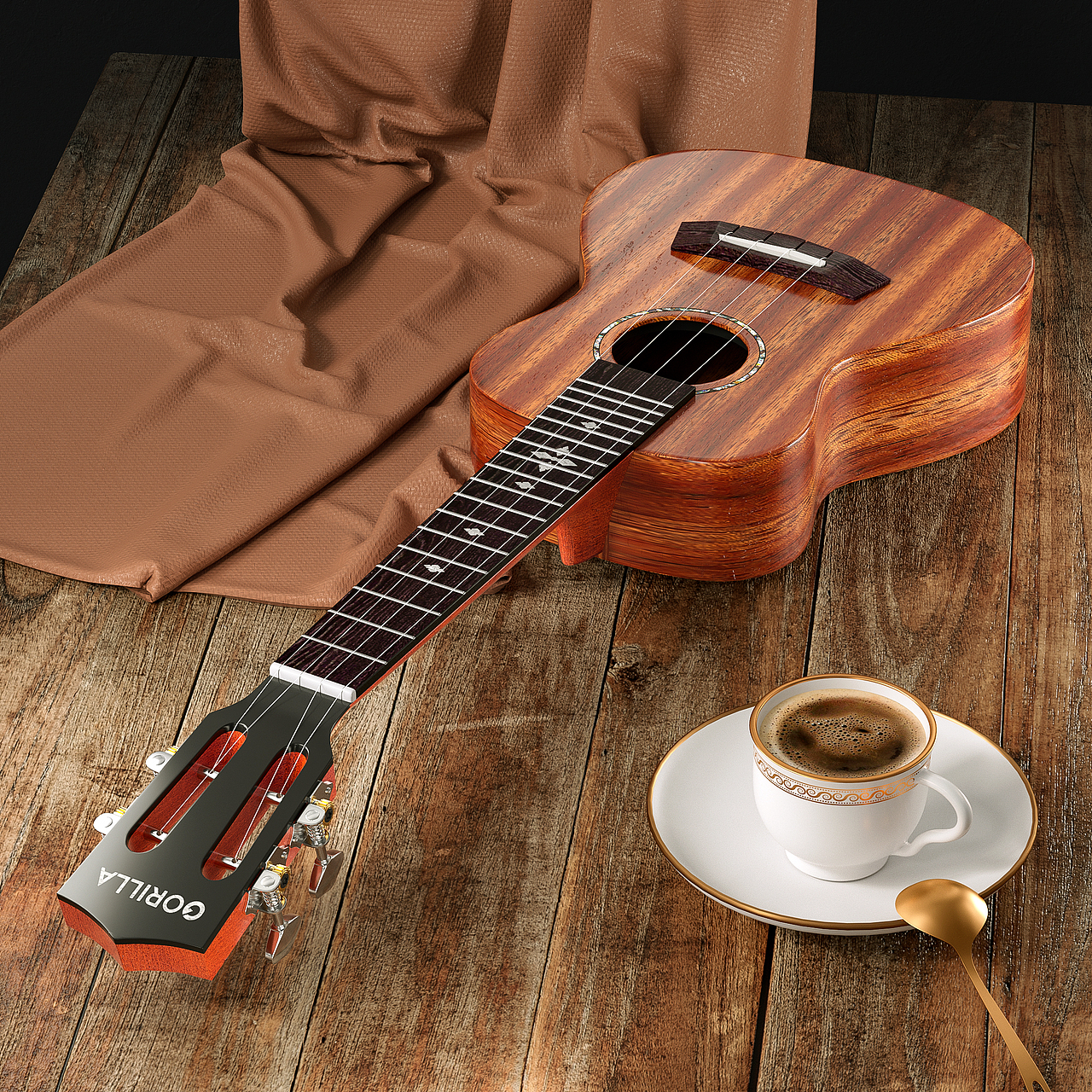 尤克里里 乐器c4d建模渲染场景图