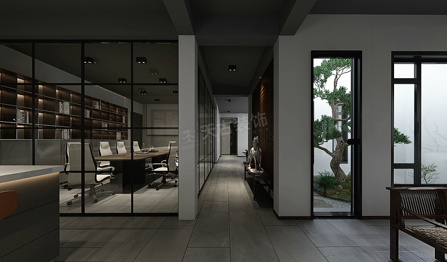 高屋林语堂联排户型装修图,合院别墅中式风设计案例