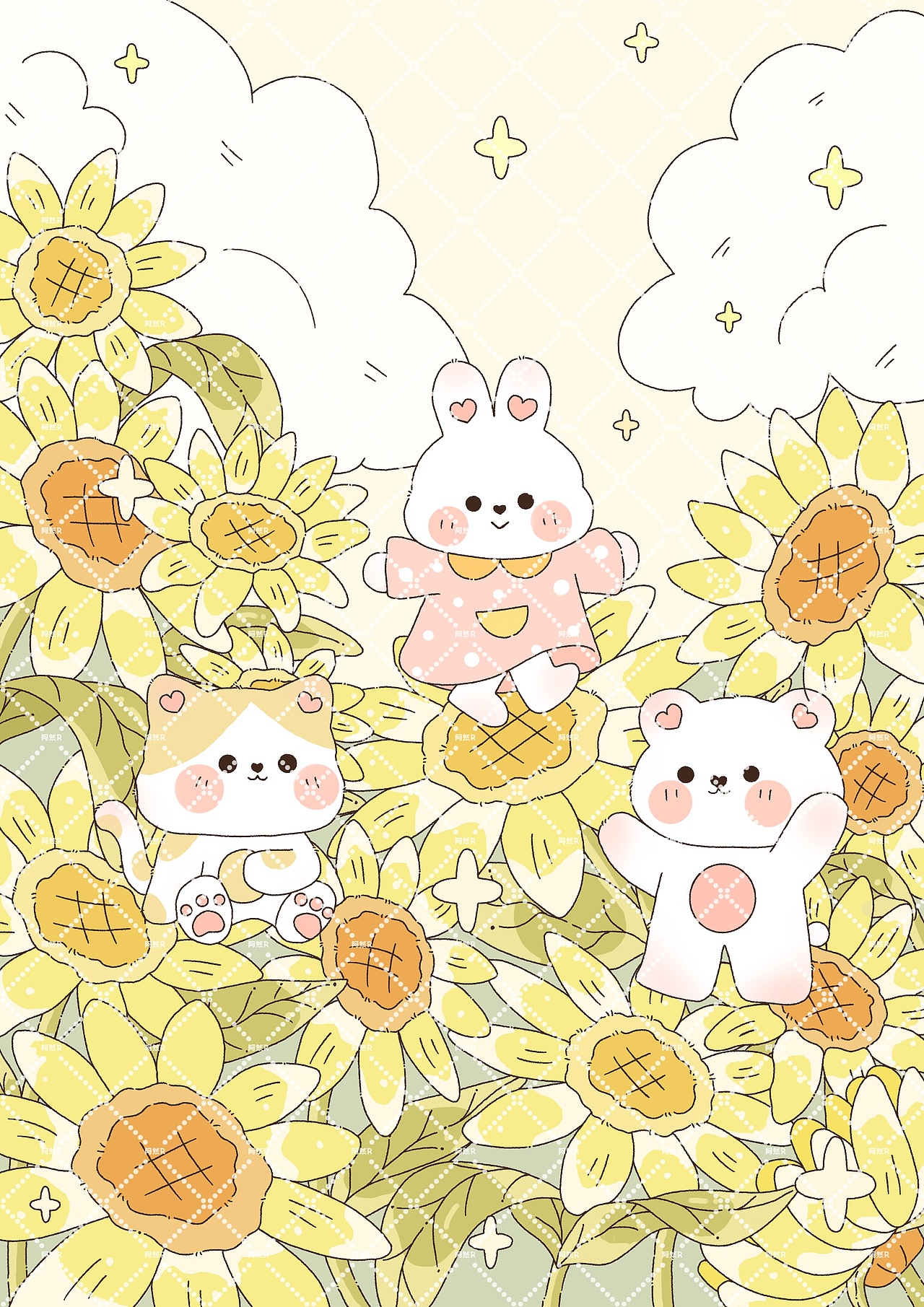 向日葵午后小场景插画