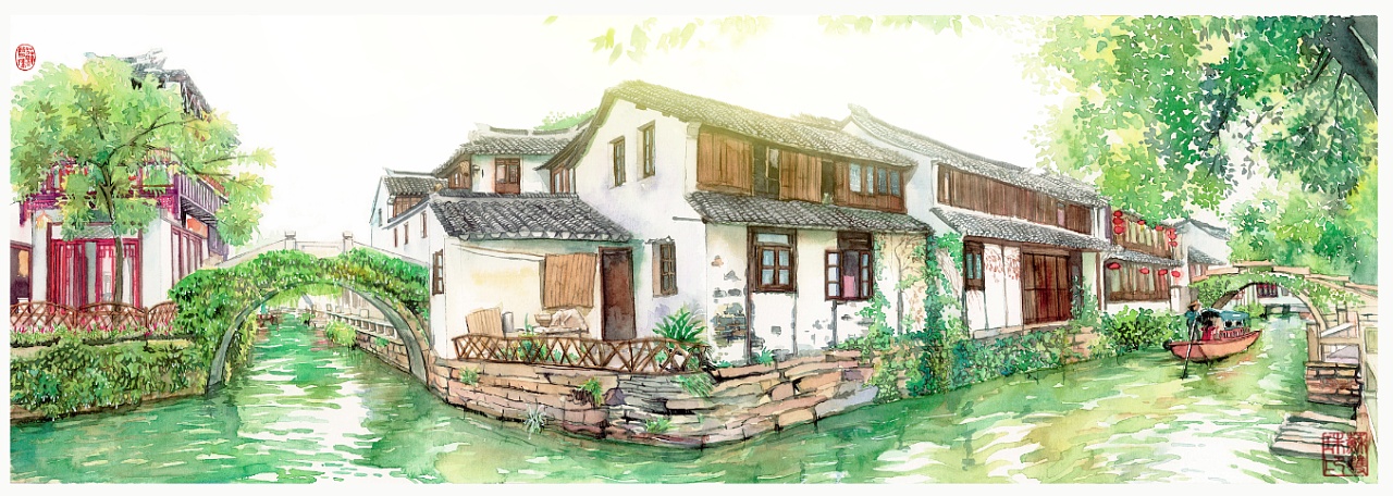 手绘城市系列——《苏州周庄》