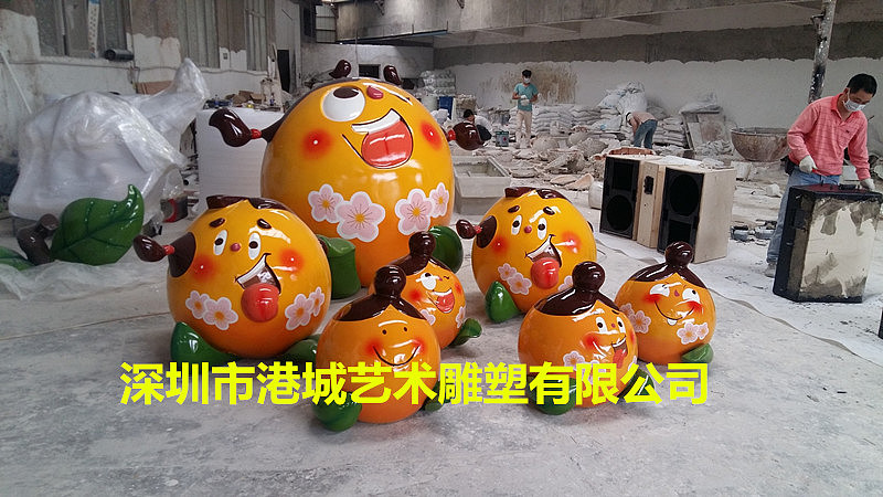 景区杏子吉祥物雕像玻璃钢卡通橙子公仔雕塑定制哪家好