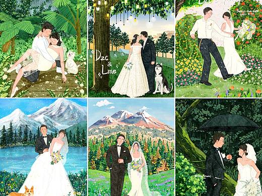 手绘婚礼💐｜自然系婚礼插画合集
