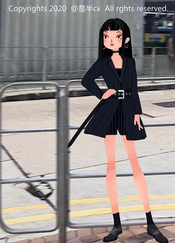 暗黑酷女生全身插画/头像