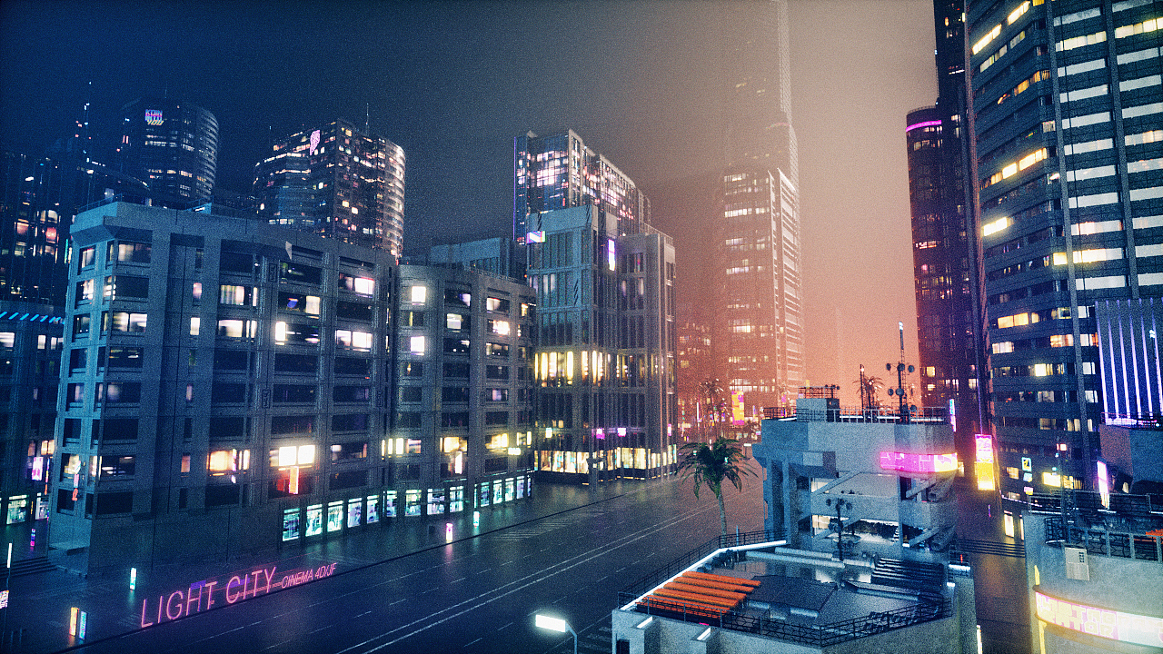 原创C4D赛博霓虹城市夜景系列