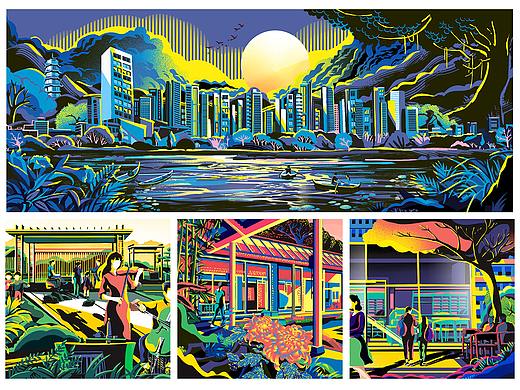   一组色块场景插画
