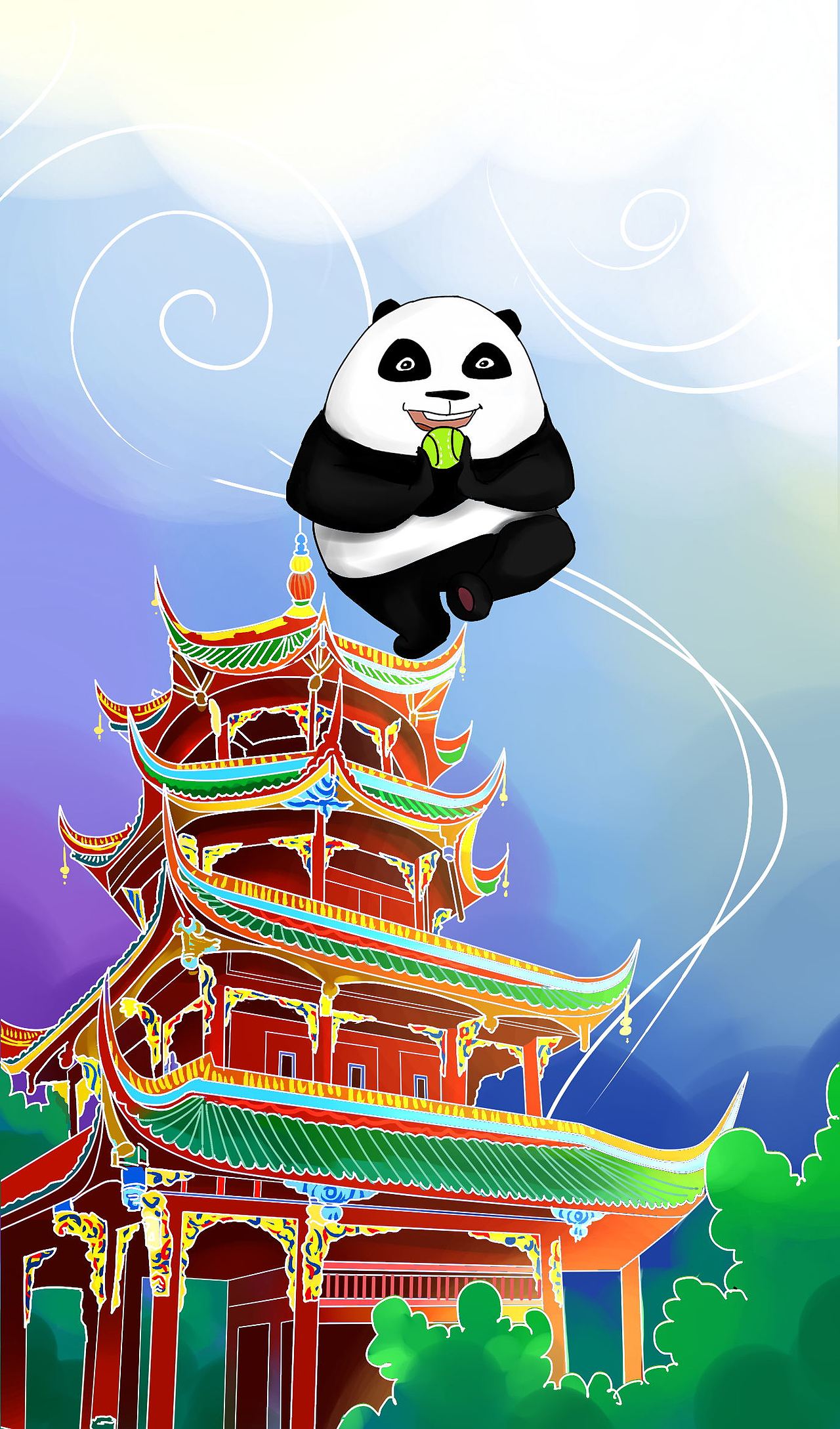 手绘建筑插画明信片