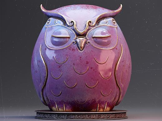 玫瑰紫釉·小鸮尊