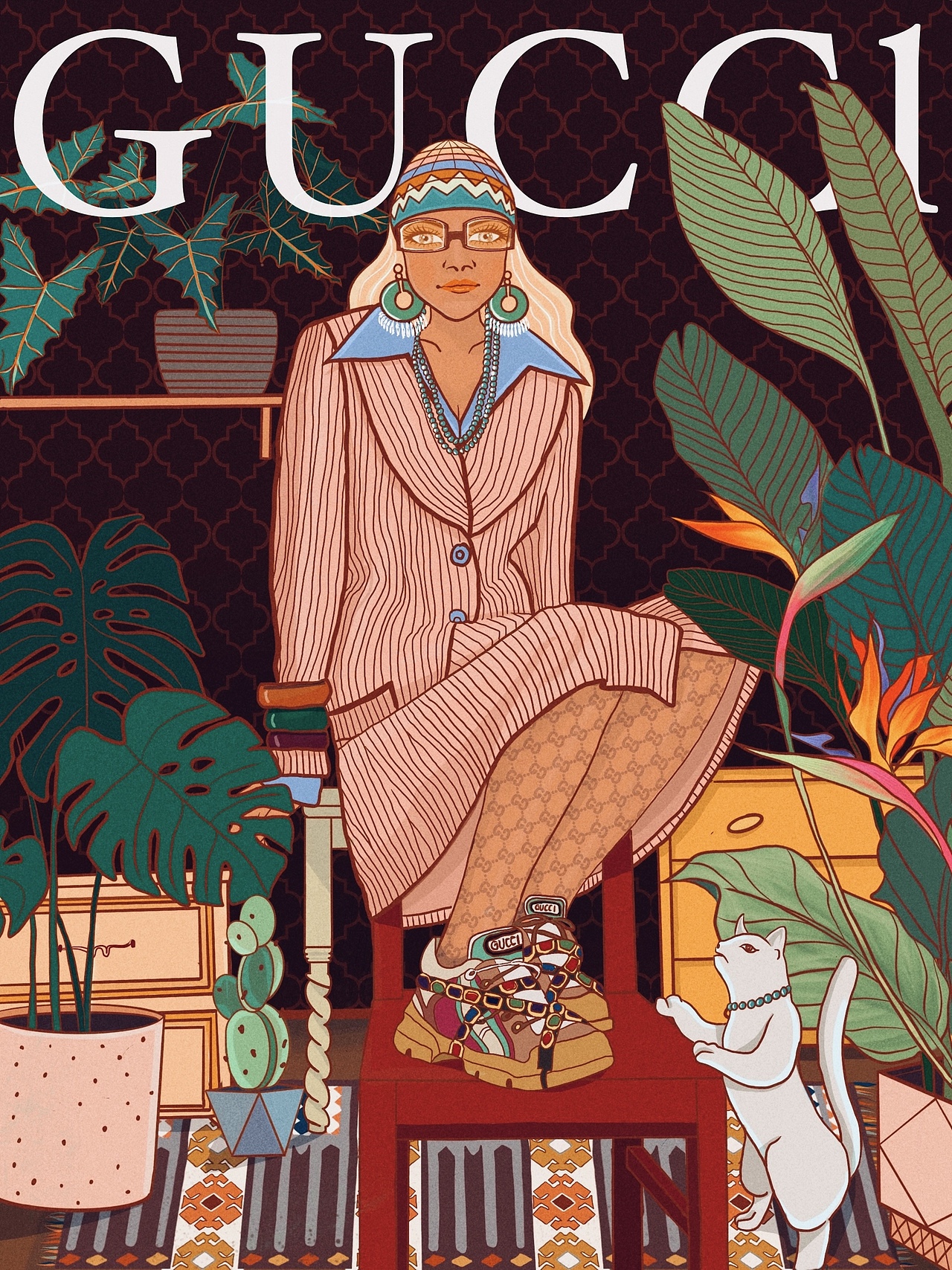 周末画报GUCCI风插画（图ZMjUwNjkwNjEy） - 新锐潮流插画 - 站酷设计师MUSIKI原创素材 - 站酷ZCOOL