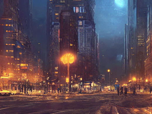 #AI创作实验室#城市夜景,透视,街道,行人