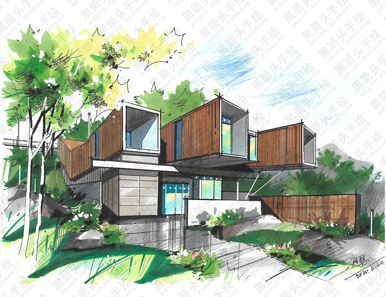 武汉黑箭头手绘·环境艺术设计考研优秀手绘作品分享