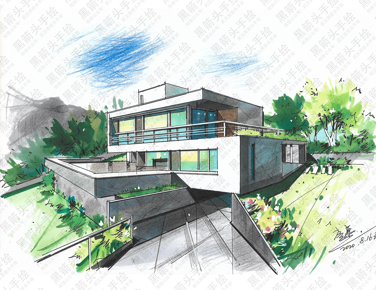 武汉黑箭头手绘·环境艺术设计考研优秀手绘作品分享