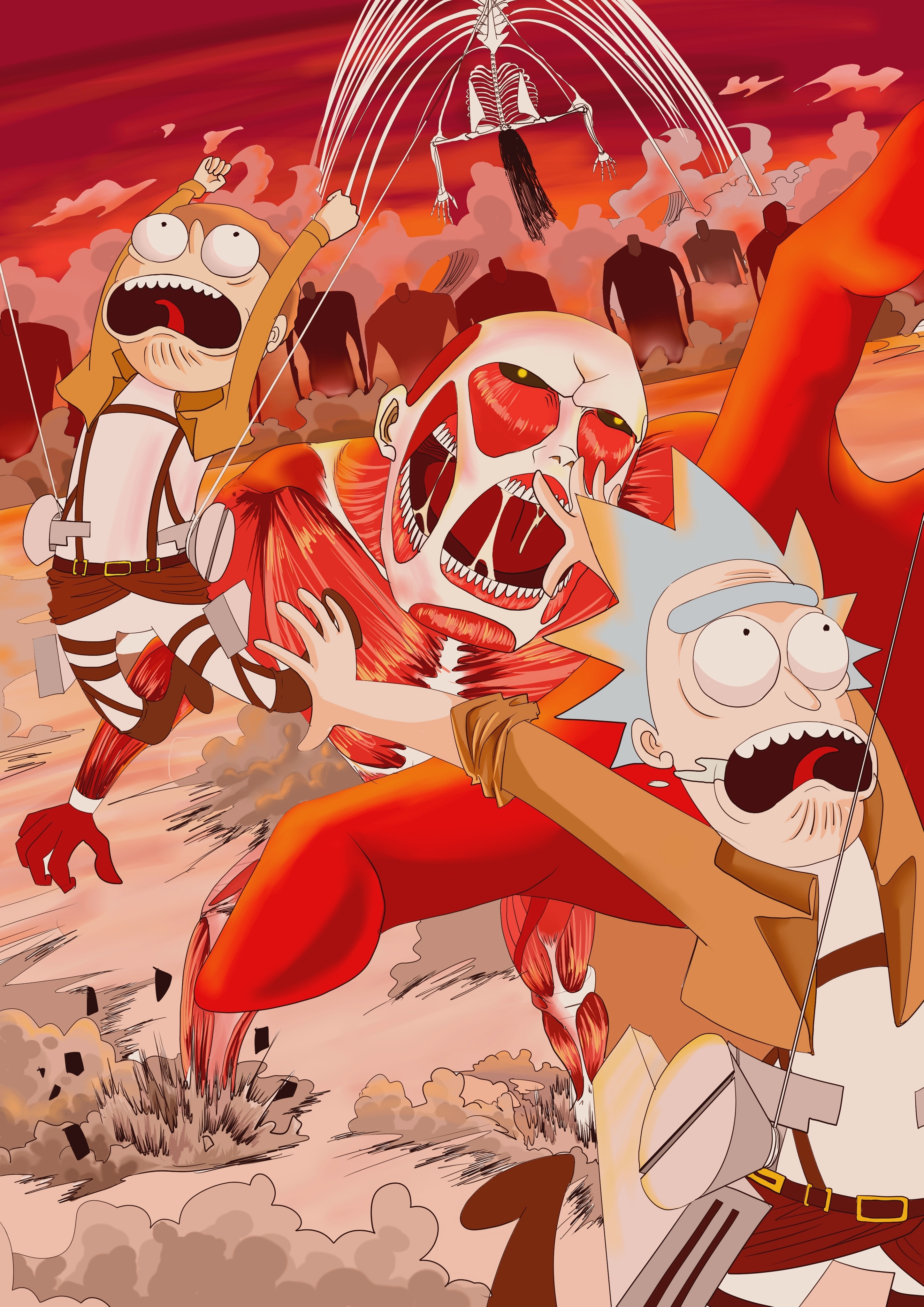 瑞克和莫蒂&进击的巨人|插画|创作习作|量子态打卤面 - 原创作品