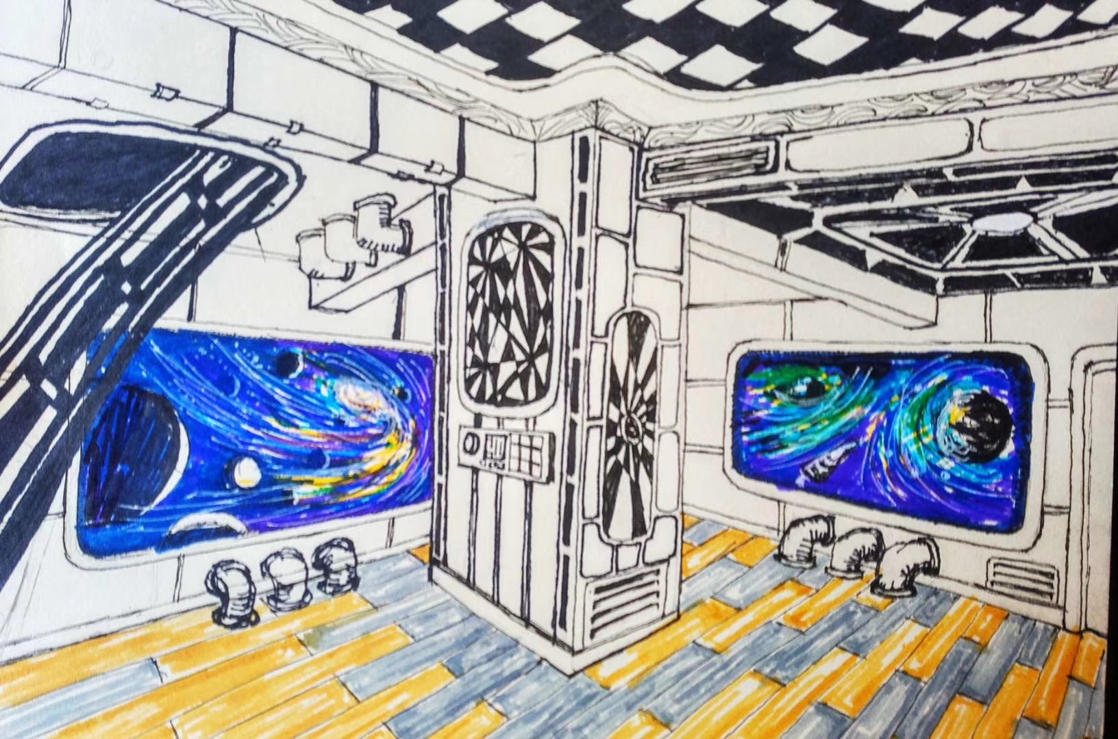 未来太空家园绘画,未来家园科幻画,未来家园简笔画_大山谷图库