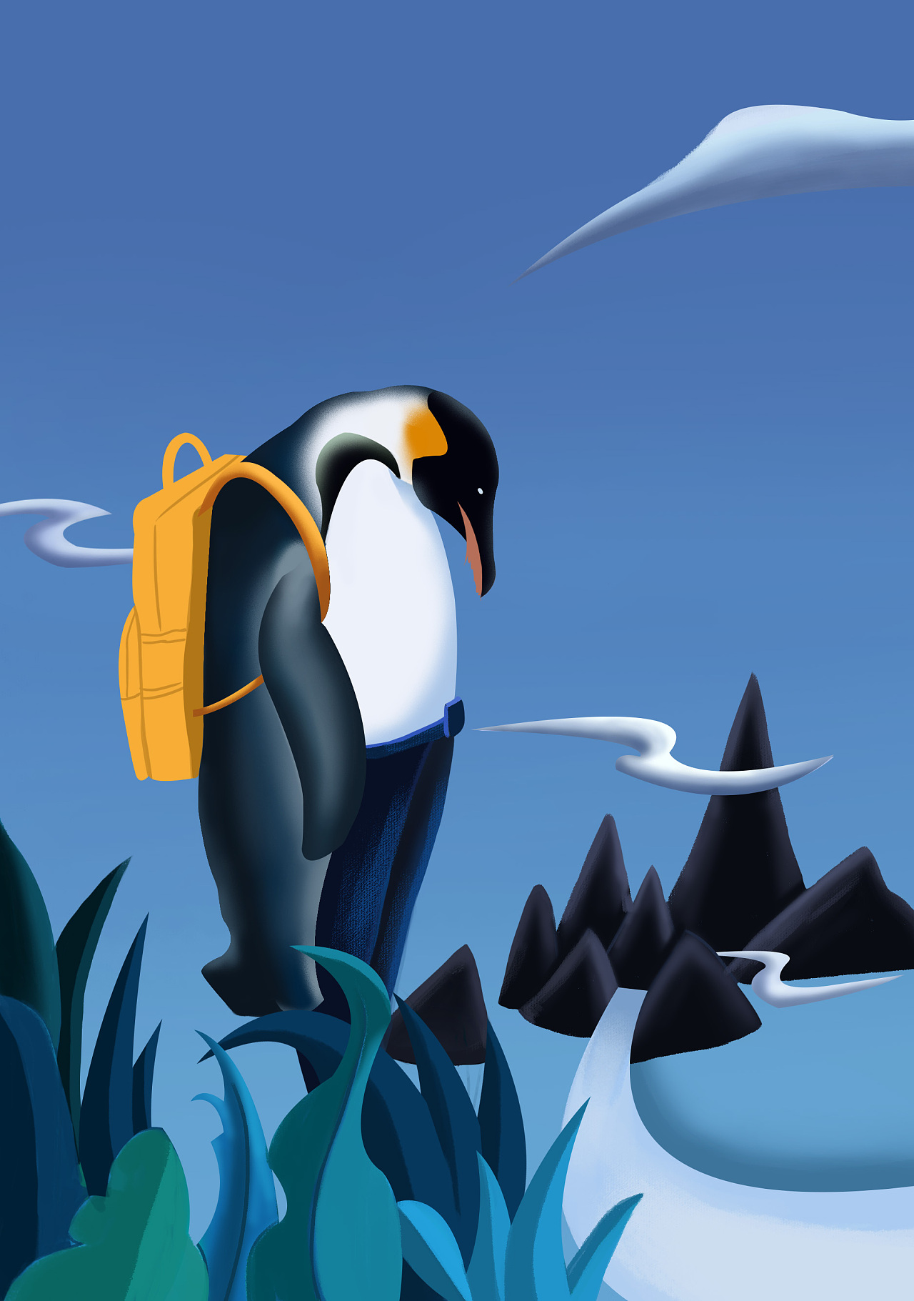 企鹅|插画|创作习作|风残柳下 - 原创作品 - 站酷 (zcool)