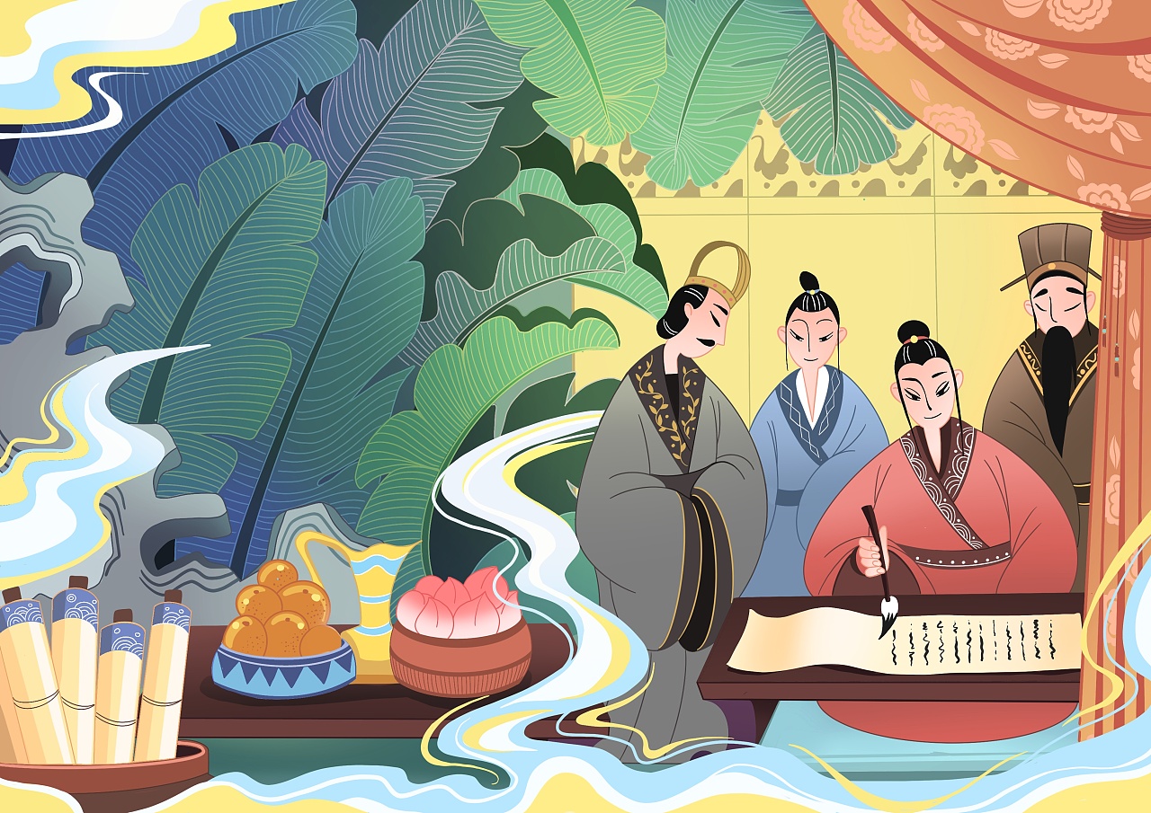 一组已出版的文化书籍配图插画设计