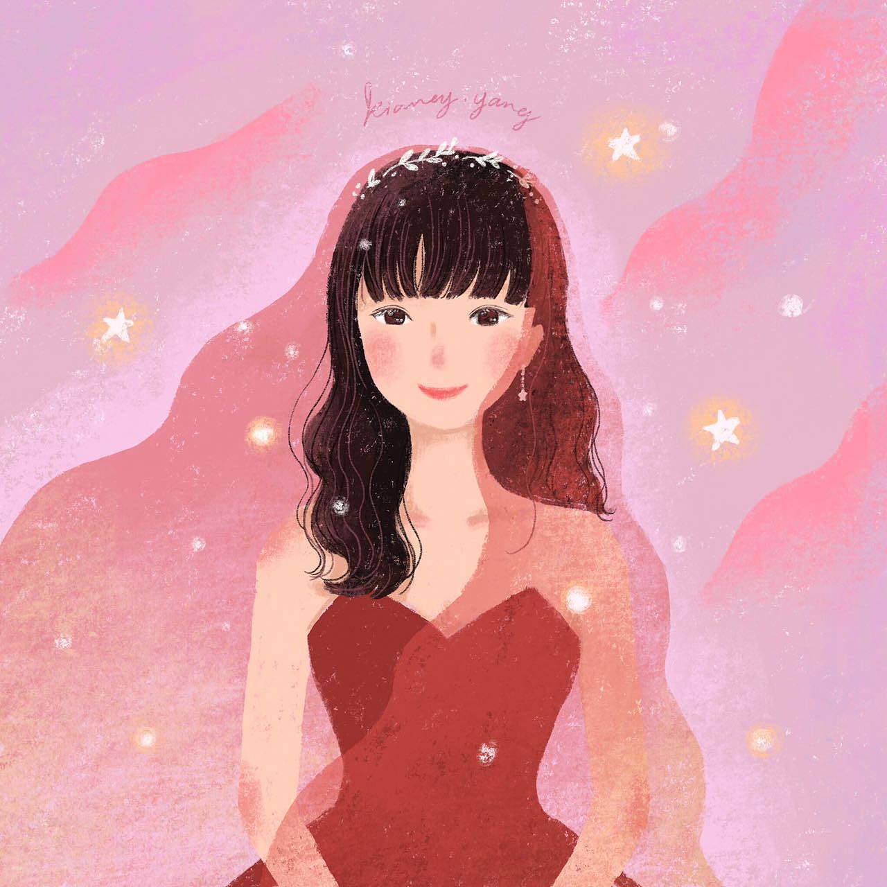 穿着红色新娘裙的仙女