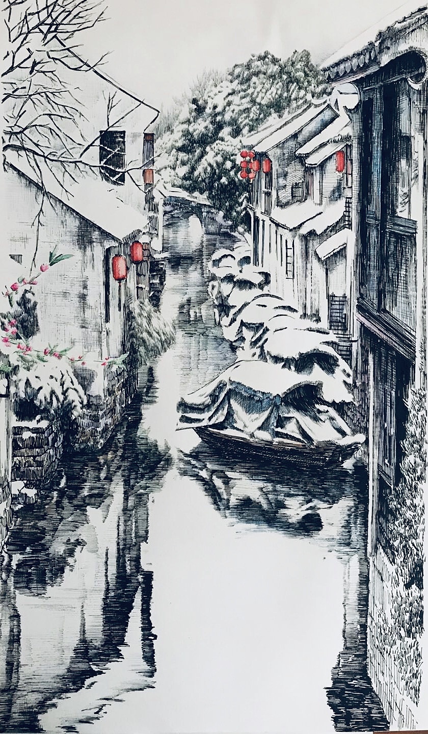 钢笔画江南水乡|插画|艺术插画|马国斌钢笔画 - 原创作品 - 站酷