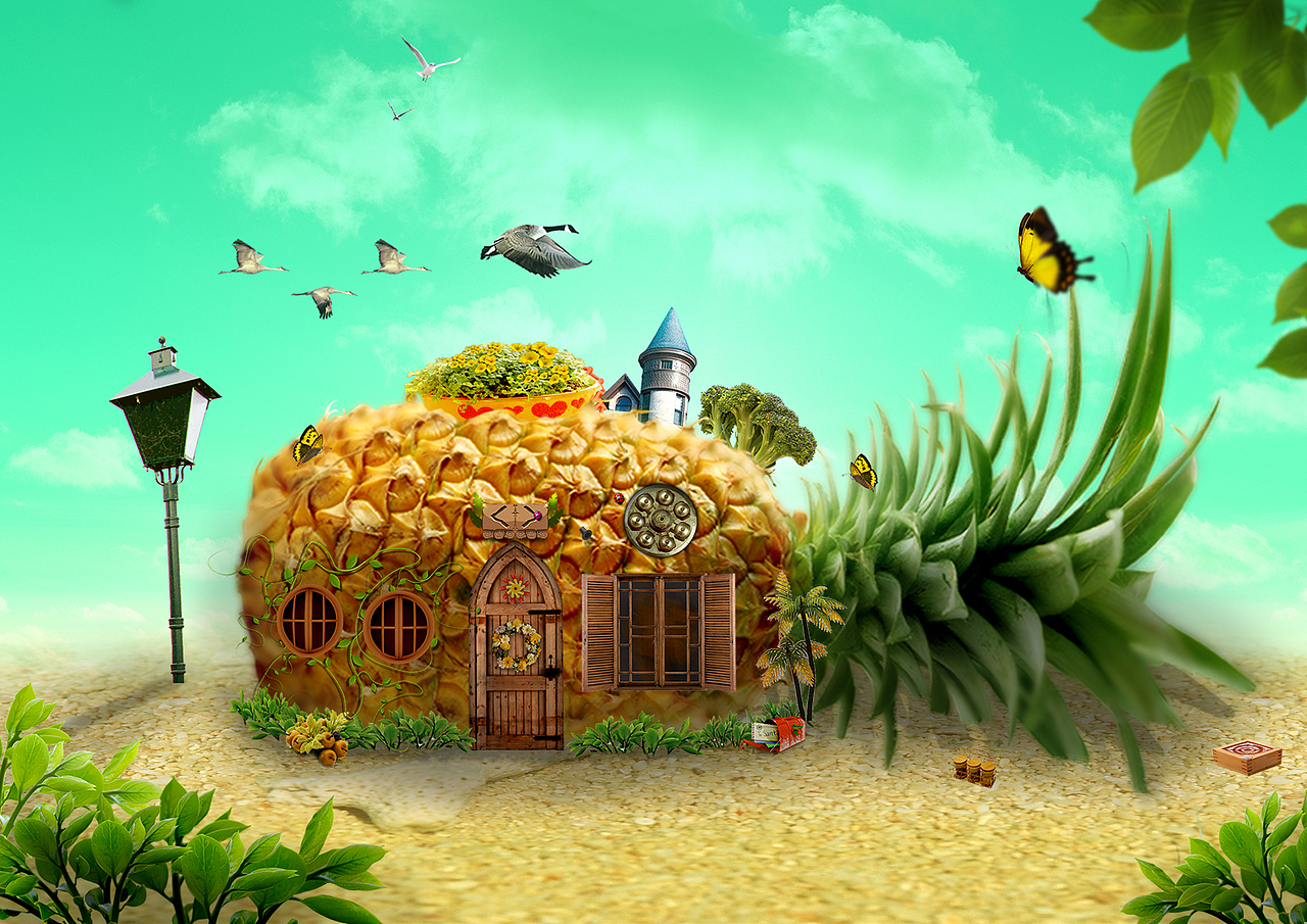 ps合成练习  菠萝城堡