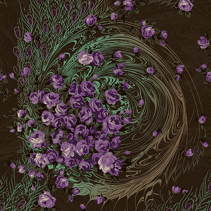 纺织品提花设计稿,花卉的缤纷变化,掩映入